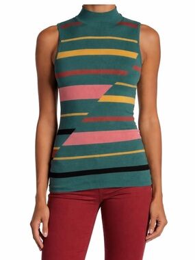 BCBGMAXAZRIA Multicolor Striped Knit Mock Neck Sleeveless Top Size M
